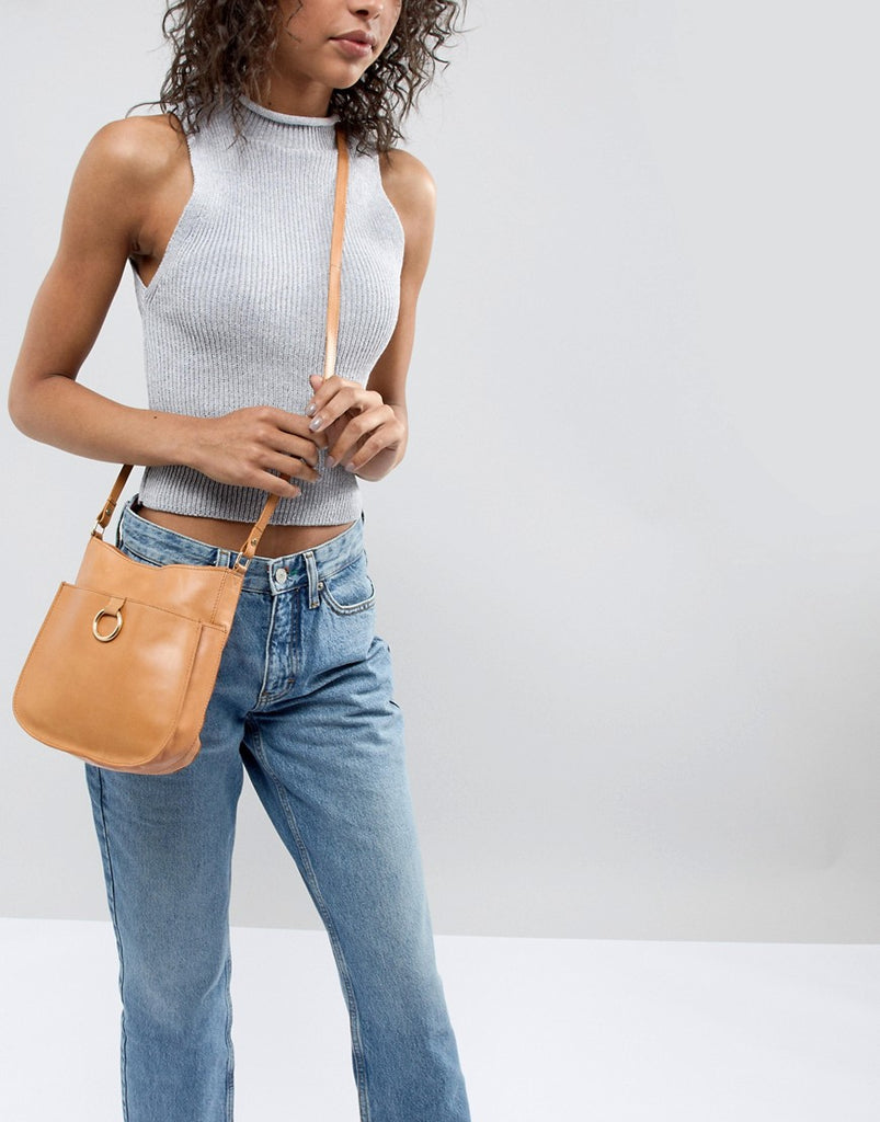 Leather Vintage Cross Body Bag With Ring Detail