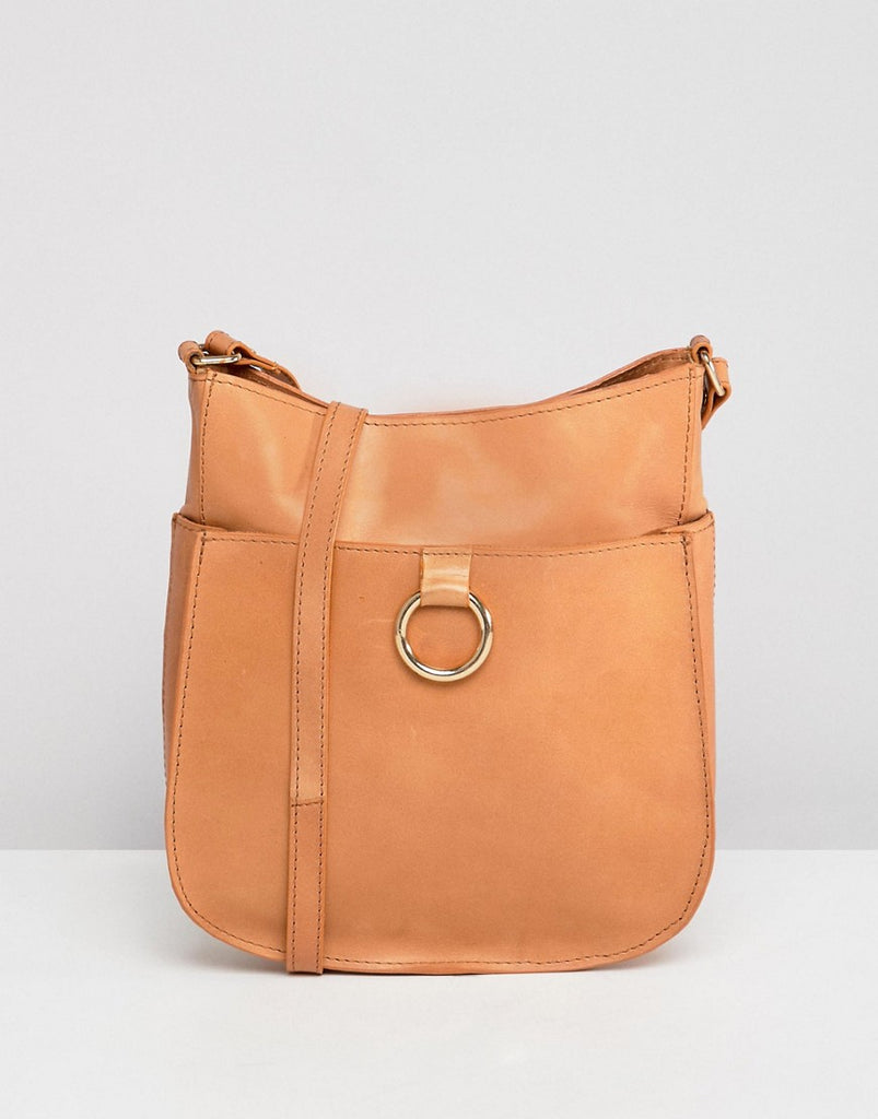 Leather Vintage Cross Body Bag With Ring Detail