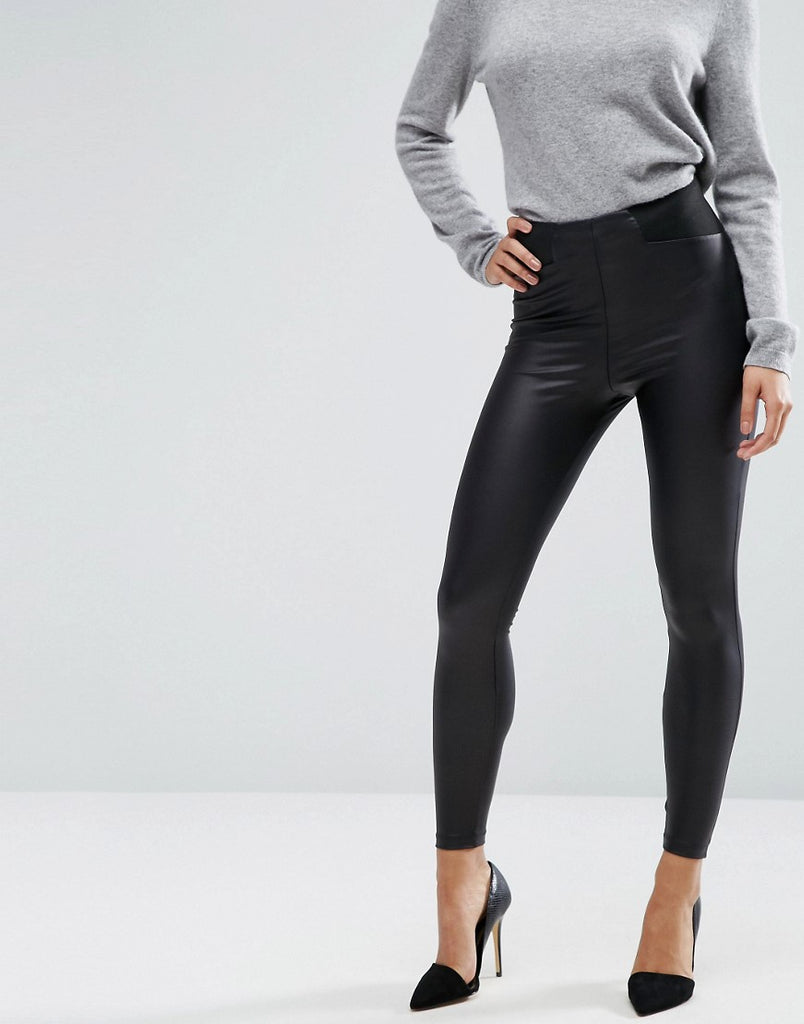 Leather look leggings with elastic slim waist